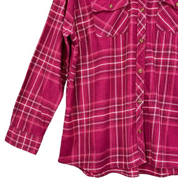 Eddie Bauer Button Front Shirt Women 2XL Pink Plaid Long Sleeves Pockets S56 - Picture 5 of 13